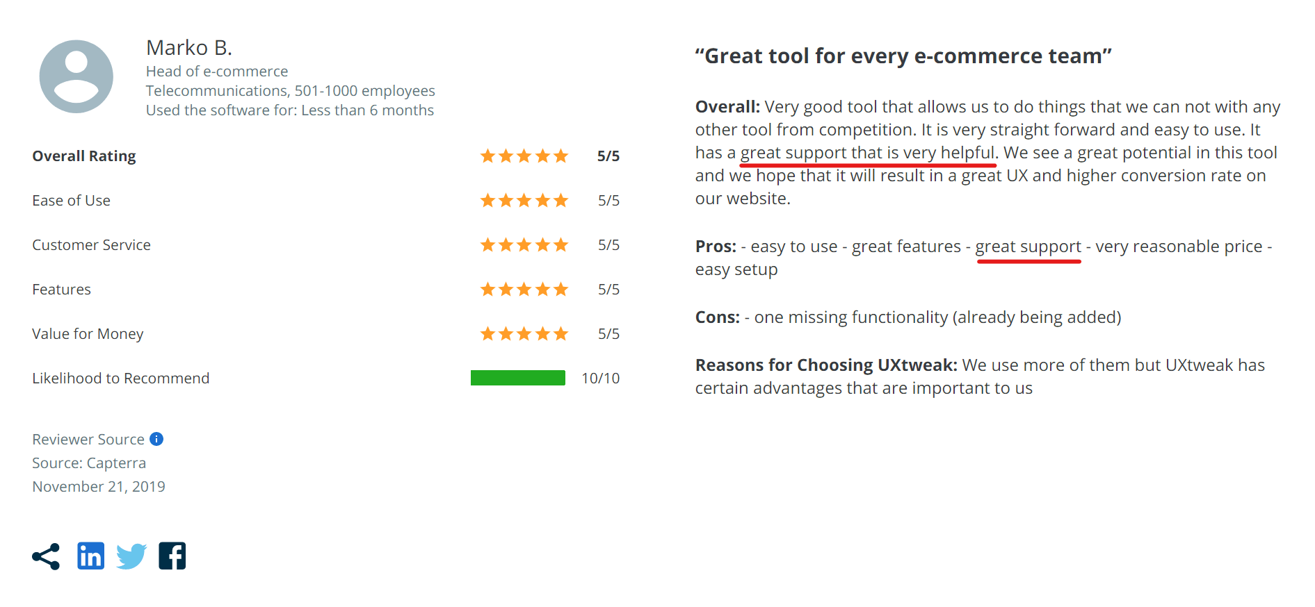 According to the review UXtweak support is great and helpful