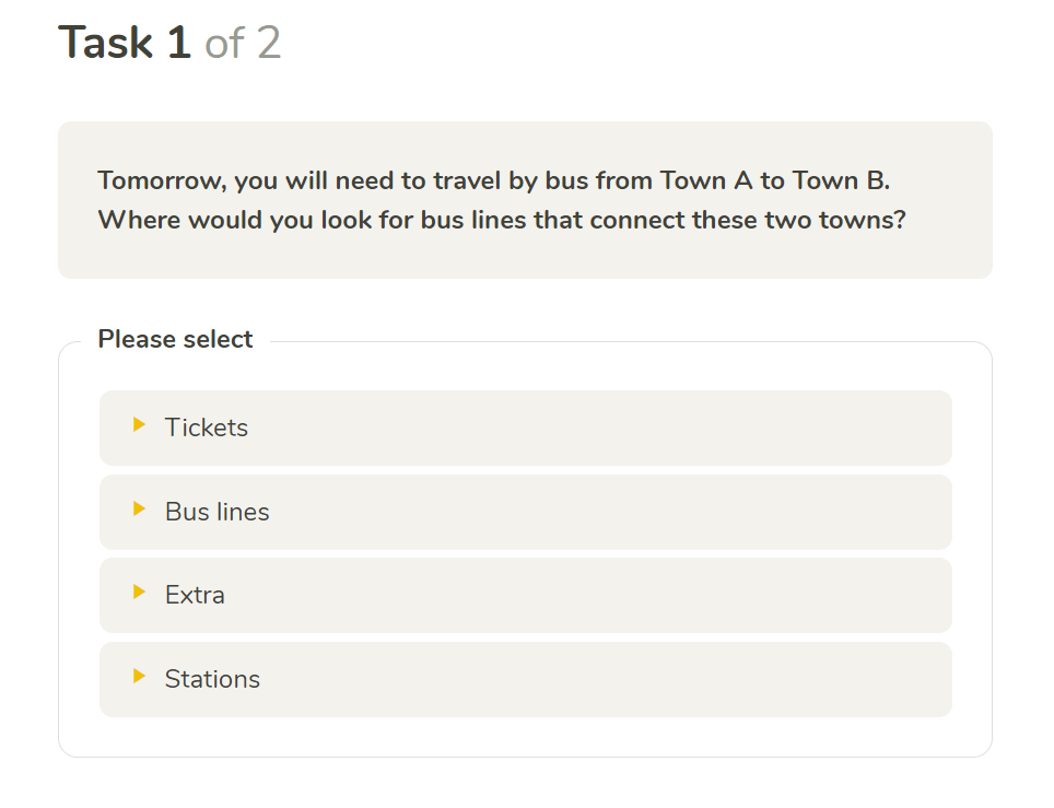 Task used for tree testing study