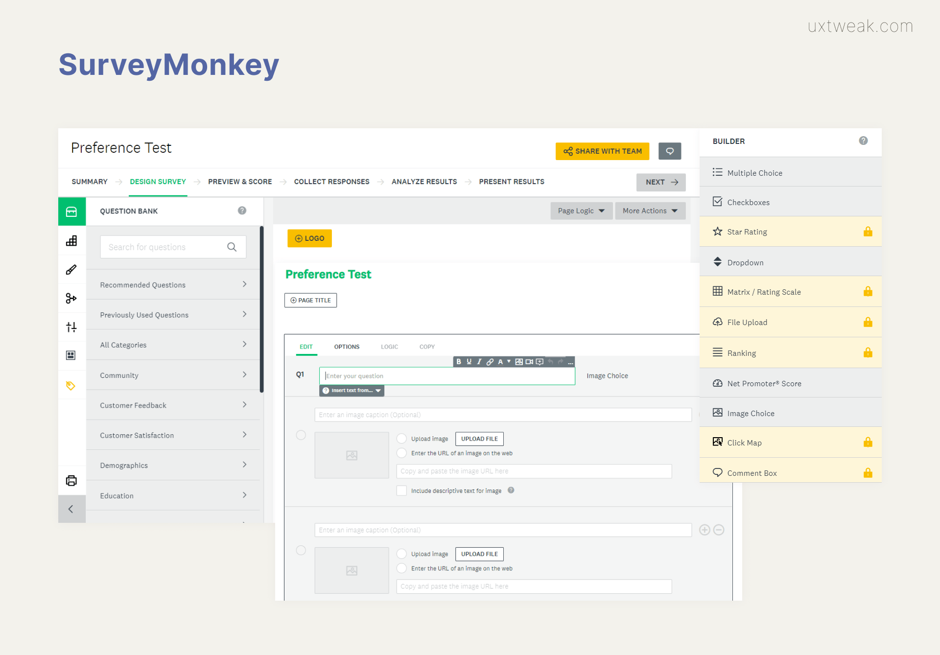 Survey Monkey preference testing tool