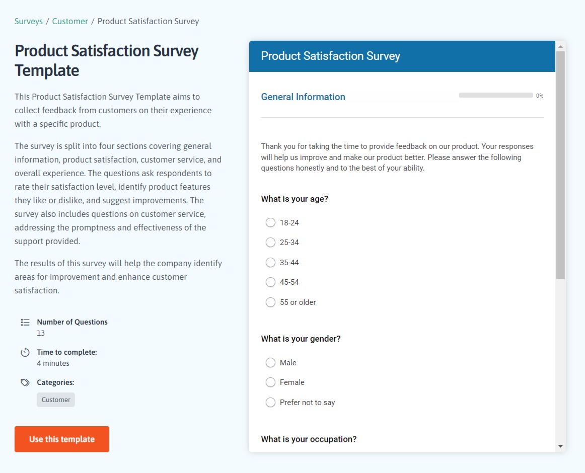 product feedback survey template