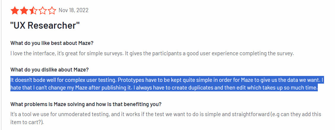 Maze vs UXtweak: Maze user review